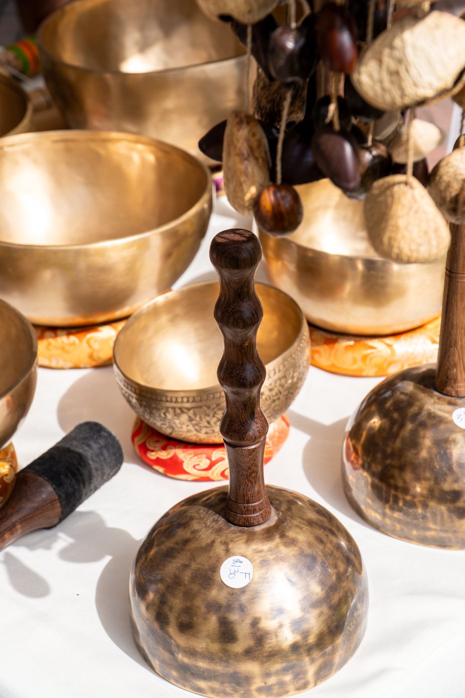 Singing bowls set up for sound healing